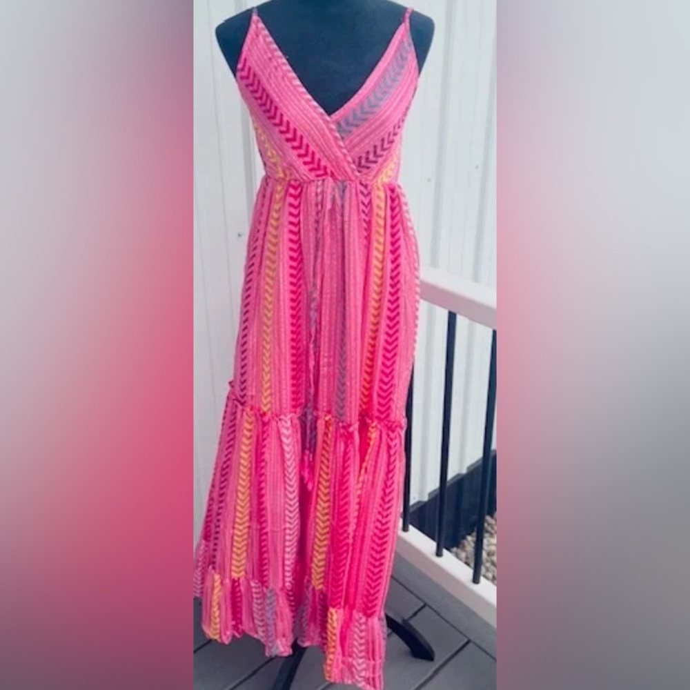 Boho chic wedding guest summer dress hot pink